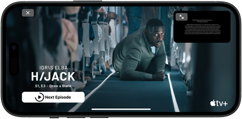iPhone 15 playing Apple TV+ Hijack series
