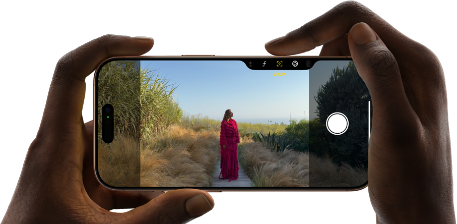 Camera Control on iPhone 16 Pro, right finger slides along side of phone to adjust the depth of field