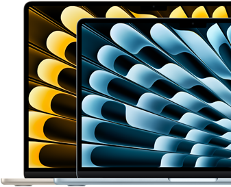 Two MacBook Air laptops demonstrating relative size of displays: 13.6 inches and 15.3 inches, measured diagonally
