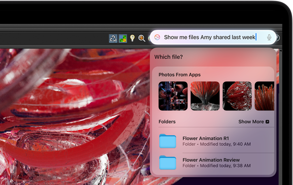 Typing a request to Siri to find files while working in the app Houdini