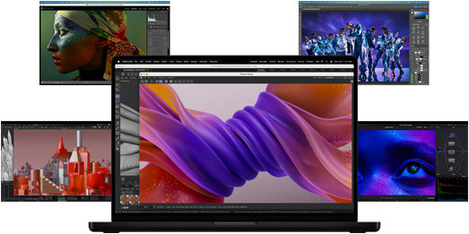 A variety of colourful screen content suggesting the powerful apps performance