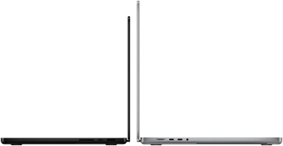 MacBook Pro 14-inch and 16-inch back to back, showing size difference and emphasising the narrow profile